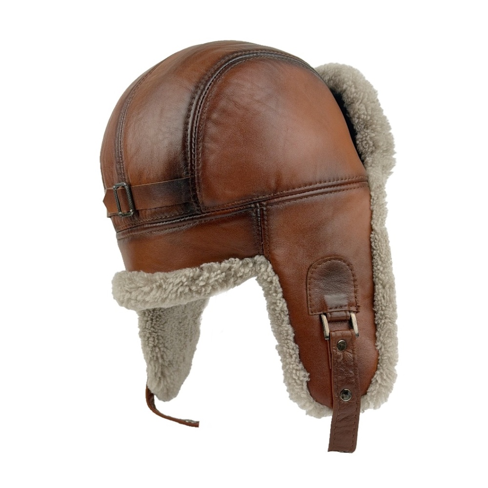 Shearling Sheepskin Leather Trapper Hat Aviator | Winter Hat | Ushanka - Picture 3 of 9